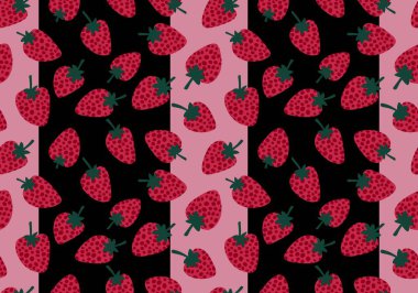 Çizgi film yaz meyveleri ambalajsız çilek deseni ve çocuk giysileri baskısı, kumaşlar, çarşaflar, ambalajlar ve çarşaflar. Yüksek kaliteli illüstrasyon