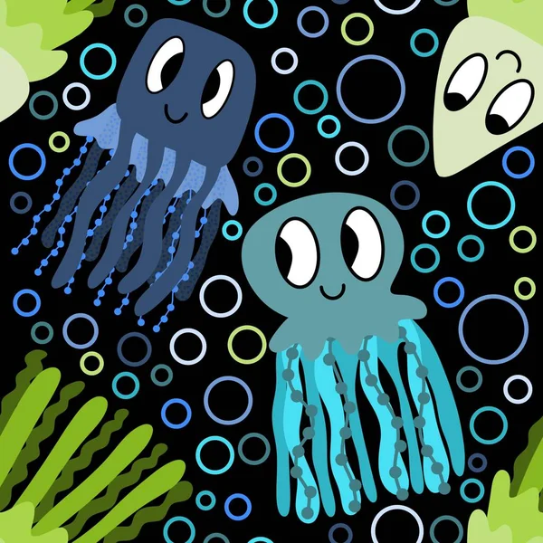 Мультфильм Животных Бесшовные Медузы Абстрактный Океанский Узор Упаковки Бумаги Тканей — стоковое фото