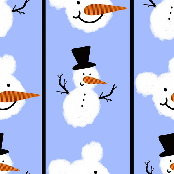 stock image Winter seamless snowman and snowflakes pattern for Christmas wrapping paper and kids notebooks and accessories and fabrics. High quality illustration