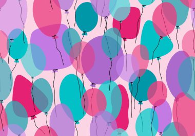 Karikatürlerde ambalaj kağıtları, kumaşlar, çarşaflar, doğum günü paketleri ve çocuk giysileri baskısı için şenlikli, dikişsiz balonlar. Yüksek kaliteli illüstrasyon