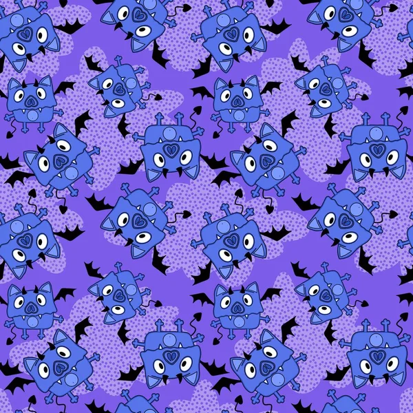Halloween Animals Seamless Bats Pattern Wrapping Paper Kids Clothes Print — Stock Photo, Image