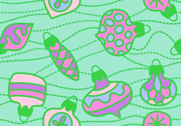 Cartoon Christmas tree balls seamless line art toys pattern for wrapping paper and fabrics and linens and kids clothes print and Noel packaging and new year. High quality illustration