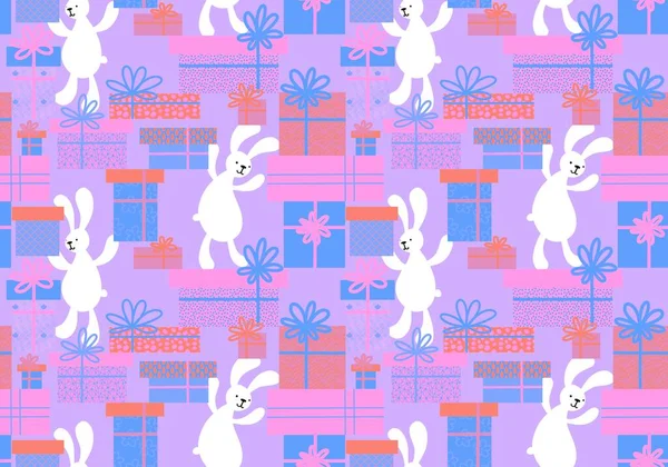 Cartoon animals seamless rabbit bunnies pattern for wrapping paper and fabrics and linens and kids clothes print. High quality illustration