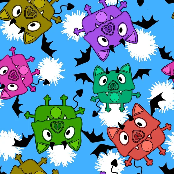 Halloween Animals Seamless Bats Pattern Wrapping Paper Kids Clothes Print — Stock Photo, Image