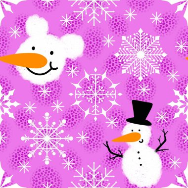 Winter seamless snowman and snowflakes pattern for Christmas wrapping paper and kids notebooks and accessories and fabrics. High quality illustration