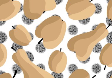 Çizgi film hasadı elmalar, armutlar ve erik desenleri kağıt, kumaş, çarşaf, ambalaj ve çocuk giysileri baskısı ve mutfak tekstili için. Yüksek kaliteli illüstrasyon