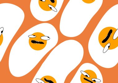 Çizgi filmlerdeki kahvaltı yemekleri çırpılmamış omlet kalıpları mutfak tekstili ve çocuk kıyafetleri baskısı ve ambalaj kağıdı ve menü ve kumaşlar ve restoran ambalajları. Yüksek kaliteli illüstrasyon