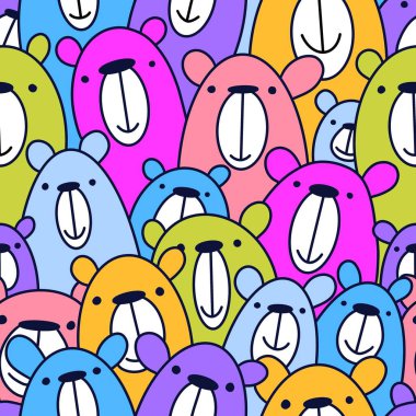 Çizgi filmlerdeki oyuncaklar kusursuz pofuduk ayı desenleri kağıt, kumaş, çocuk giysisi baskıları, aksesuarlar, anaokulu ve çarşaflar için. Yüksek kaliteli illüstrasyon