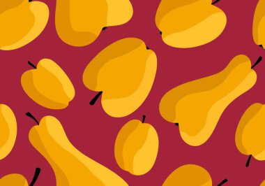 Çizgi film hasadı elmalar, armutlar ve erik desenleri kağıt, kumaş, çarşaf, ambalaj ve çocuk giysileri baskısı ve mutfak tekstili için. Yüksek kaliteli illüstrasyon