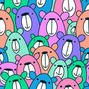 Çizgi filmlerdeki oyuncaklar kusursuz pofuduk ayı desenleri kağıt, kumaş, çocuk giysisi baskıları, aksesuarlar, anaokulu ve çarşaflar için. Yüksek kaliteli illüstrasyon