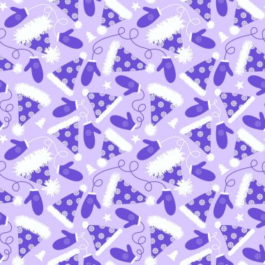 Noel Baba şapkası, Noel Baba şapkası, yeni yıl için eldiven desenleri, çocuk giysileri, kumaşlar, çarşaflar ve Noel ambalajı. Yüksek kaliteli illüstrasyon