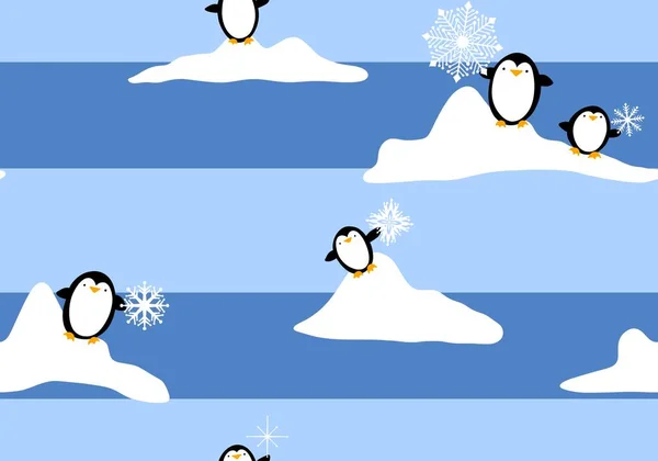 Cartoon winter Christmas seamless penguin pattern for wrapping paper and kids clothes print and fabrics and linens and accessories and packaging. High quality illustration