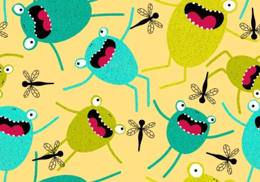 Çizgi filmlerdeki kusursuz kurbağa desenli ambalaj kağıtları çocuk giysileri, kumaşlar, çarşaflar ve şenlikli ambalajlar. Yüksek kaliteli illüstrasyon