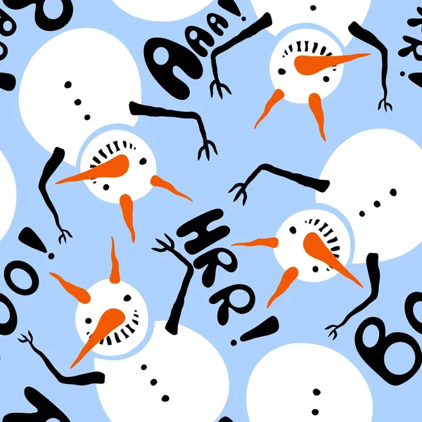 Cartoon winter scary snowman seamless ice angry pattern for wrapping paper and fabrics and linens and Christmas and new year packaging and Noel gift box. High quality illustration