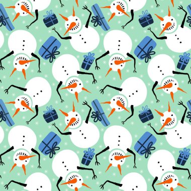 Çizgi filmlerdeki gibi korkunç kardan adam. Kağıt, kumaş, çarşaf, Noel ve yeni yıl paketleri ve Noel hediye kutuları için pürüzsüz buz kalıbı. Yüksek kaliteli illüstrasyon