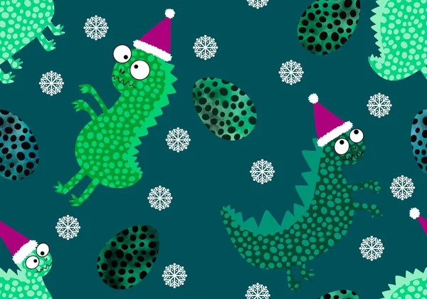 Winter Santa hat seamless animals dinosaur dragon pattern for Christmas and new year and wrapping paper and kids clothes print and festive packaging and Noel gift box. High quality illustration