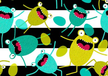 Çizgi filmlerdeki kusursuz kurbağa desenli ambalaj kağıtları çocuk giysileri, kumaşlar, çarşaflar ve şenlikli ambalajlar. Yüksek kaliteli illüstrasyon