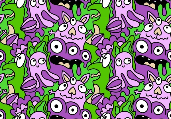 Cartoon doodle monsters seamless aliens and animals pattern for wrapping paper and fabrics and kids clothes print and linens and packaging. High quality illustration