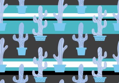 Kağıt, kumaş, çarşaf, tatil aksesuarları ve çocuk giysileri baskısı ve mayo tekstili için yaz çiçeksiz kaktüs deseni. Yüksek kaliteli illüstrasyon