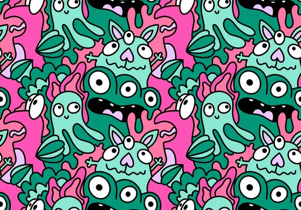 Cartoon doodle monsters seamless aliens and animals pattern for wrapping paper and fabrics and kids clothes print and linens and packaging. High quality illustration