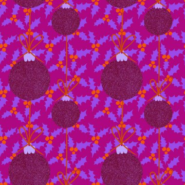 Noel ağacı topları, dikişsiz camlar, kumaşlar, çarşaflar, çocuk giysileri baskıları, Noel ambalajları ve yeni yıl tekstil ürünleri için parıltılı oyuncaklar. Yüksek kaliteli illüstrasyon