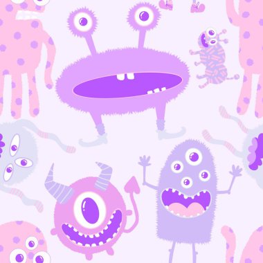 Çizgi film canavarları kusursuz uzaylılar ve hayvan desenli ambalajlar, kumaşlar ve çocuk kıyafetleri baskılar, çarşaflar ve ambalajlar. Yüksek kaliteli illüstrasyon