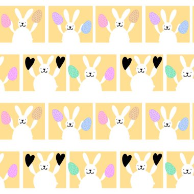 Çizgi filmlerdeki hayvanlar paskalya yumurtası ve tavşan desenli ambalaj kağıtları ve çocuk giysileri, kumaşlar, çarşaflar ve şenlikli ambalajlar. Yüksek kaliteli illüstrasyon