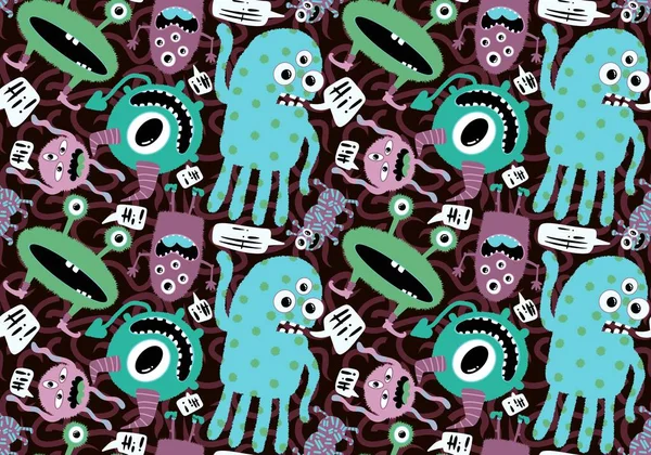 Cartoon doodle monsters seamless aliens and animals pattern for wrapping paper and fabrics and kids clothes print and linens and packaging. High quality illustration