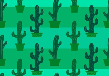 Kağıt, kumaş, çarşaf, tatil aksesuarları ve çocuk giysileri baskısı ve mayo tekstili için yaz çiçeksiz kaktüs deseni. Yüksek kaliteli illüstrasyon