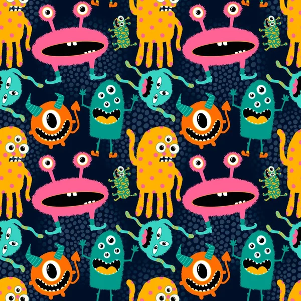 Cartoon doodle monsters seamless aliens and animals pattern for wrapping paper and fabrics and kids clothes print and linens and packaging. High quality illustration