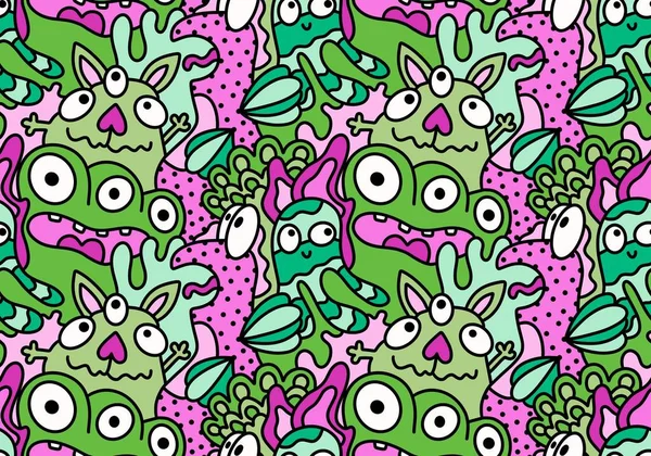 Cartoon doodle monsters seamless aliens and animals pattern for wrapping paper and fabrics and kids clothes print and linens and packaging. High quality illustration