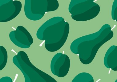 Çizgi film hasadı elmalar, armutlar ve erik desenleri kağıt, kumaş, çarşaf, ambalaj ve çocuk giysileri baskısı ve mutfak tekstili için. Yüksek kaliteli illüstrasyon