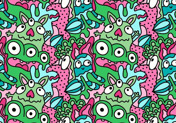 Cartoon doodle monsters seamless aliens and animals pattern for wrapping paper and fabrics and kids clothes print and linens and packaging. High quality illustration