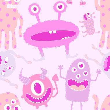 Çizgi film canavarları kusursuz uzaylılar ve hayvan desenli ambalajlar, kumaşlar ve çocuk kıyafetleri baskılar, çarşaflar ve ambalajlar. Yüksek kaliteli illüstrasyon