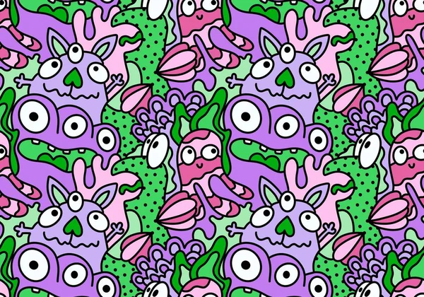 Cartoon doodle monsters seamless aliens and animals pattern for wrapping paper and fabrics and kids clothes print and linens and packaging. High quality illustration
