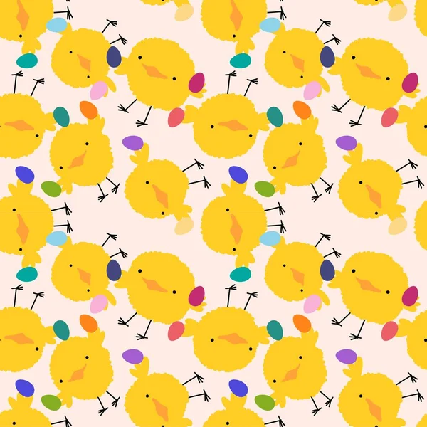Cartoon animals seamless Easter chicken pattern for wrapping paper and fabrics and linens and kids clothes print and festive packaging. High quality illustration