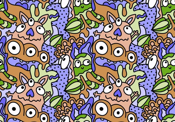 Cartoon doodle monsters seamless aliens and animals pattern for wrapping paper and fabrics and kids clothes print and linens and packaging. High quality illustration