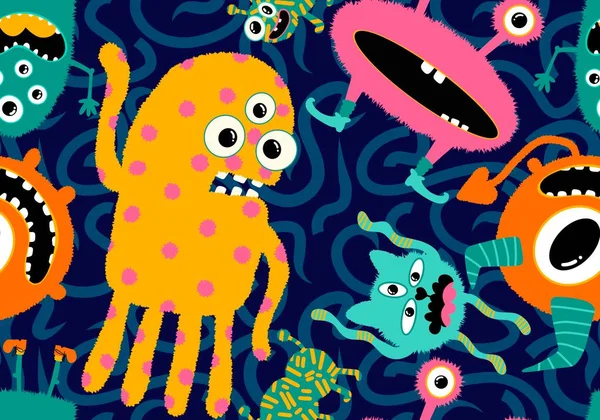 Cartoon doodle monsters seamless aliens and animals pattern for wrapping paper and fabrics and kids clothes print and linens and packaging. High quality illustration