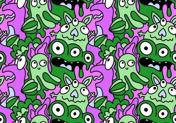 Cartoon doodle monsters seamless aliens and animals pattern for wrapping paper and fabrics and kids clothes print and linens and packaging. High quality illustration