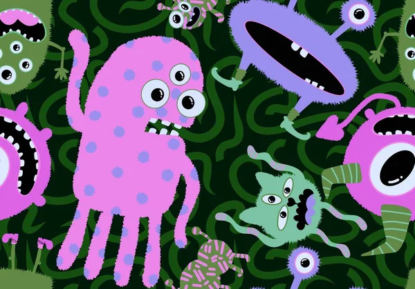 Cartoon doodle monsters seamless aliens and animals pattern for wrapping paper and fabrics and kids clothes print and linens and packaging. High quality illustration