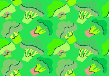 Yaz karikatürü sebzesiz brokoli desenli ambalaj kağıdı ve çocuk giysileri baskısı, kumaşlar, çarşaflar ve mutfak tekstili. Yüksek kaliteli illüstrasyon