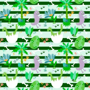 Çizgi filmlerdeki hayvanlar, kusursuz dinozor canavarları, ejderha yumurtaları, çocuk giysileri, kumaşlar, çarşaflar ve şenlikli ambalajlar. Yüksek kaliteli illüstrasyon