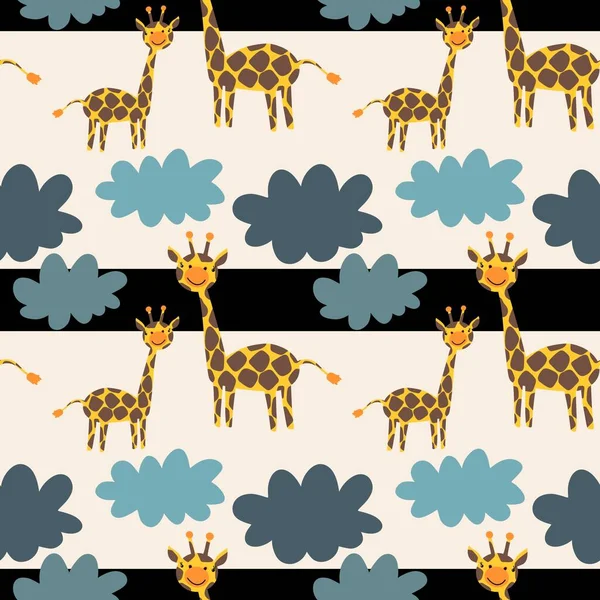 Africa animals seamless giraffes and clouds pattern for kids clothes print and fabrics and linens and wrapping paper and festive packaging . High quality illustration
