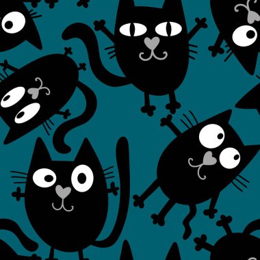 Cadılar Bayramı hayvanlarının dikişsiz siyah oyuncakları kedi desenleri ambalaj kağıdı ve çocuk giysileri baskıları, kumaşlar ve çarşaflar ve şenlikli ambalajlar ve anaokulu tekstil ürünleri. Yüksek kaliteli illüstrasyon