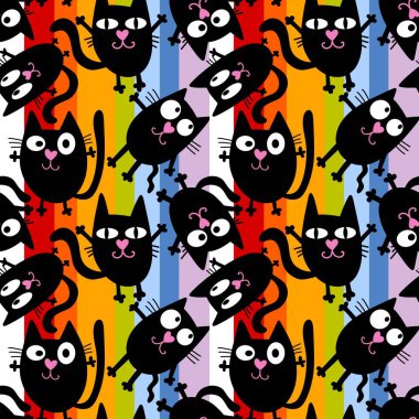 Cadılar Bayramı hayvanlarının dikişsiz siyah oyuncakları kedi desenleri ambalaj kağıdı ve çocuk giysileri baskıları, kumaşlar ve çarşaflar ve şenlikli ambalajlar ve anaokulu tekstil ürünleri. Yüksek kaliteli illüstrasyon