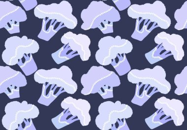 Yaz karikatürü sebzesiz brokoli desenli ambalaj kağıdı ve çocuk giysileri baskısı, kumaşlar, çarşaflar ve mutfak tekstili. Yüksek kaliteli illüstrasyon