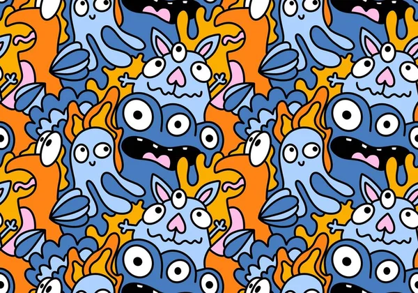 Cartoon doodle monsters seamless aliens and animals pattern for wrapping paper and fabrics and kids clothes print and linens and packaging. High quality illustration