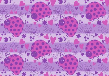 Çizgi filmlerdeki hayvanlar, örtü, kumaş, çarşaf, çocuk giysisi baskısı, şenlikli paketleme ve anaokulu için kusursuz böcek desenleri. Yüksek kaliteli illüstrasyon