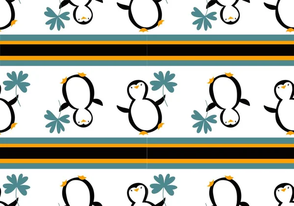 Cartoon animals seamless cute penguin witch clover pattern for kids accessories and fashion clothes print and fabrics and linens and wrapping paper . High quality illustration