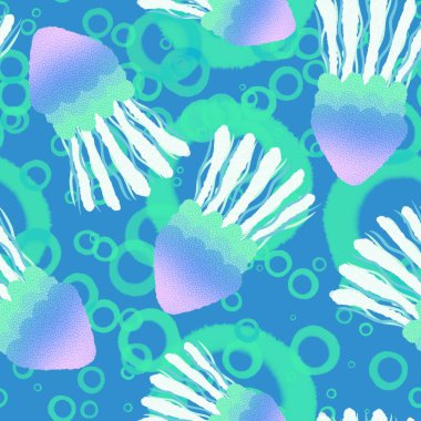 Okyanus deniz hayvanları ambalajsız denizanası deseni ve çocuk giysileri baskısı, kumaşlar, çarşaflar ve şenlikli ambalajlar. Yüksek kaliteli illüstrasyon